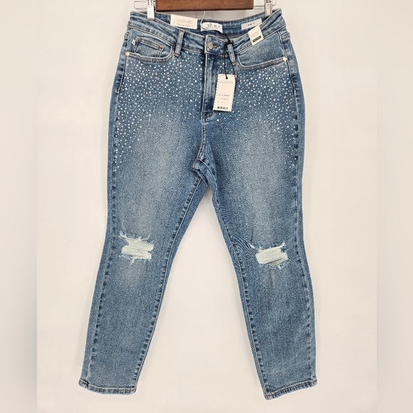 Judy Blue Womens Rhinestone Embellished High Waisted Slim Fit Jeans Size 30 New - Picture 1 of 15